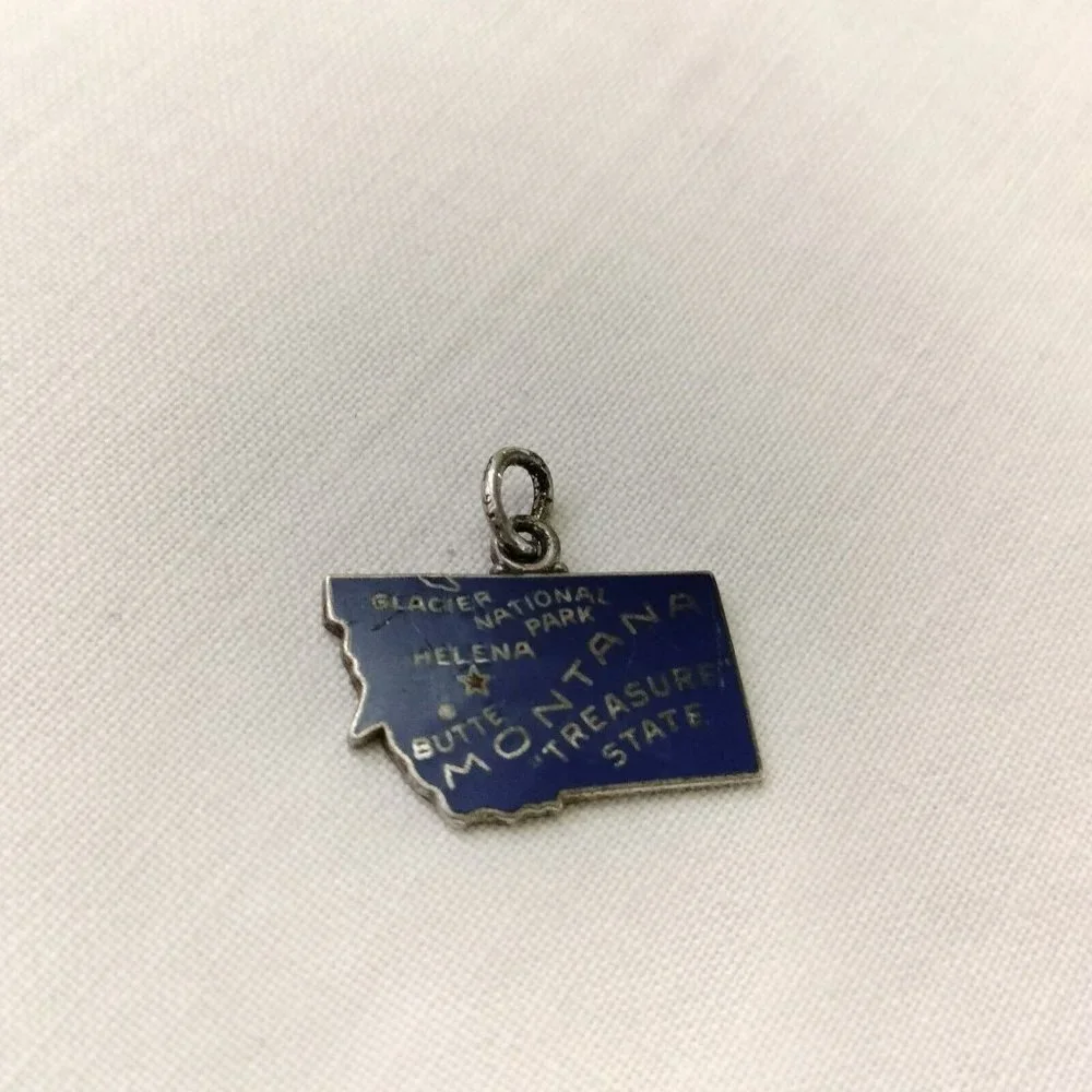 Vintage Silver 925 Montana State Map Glacier National Park Helena Charm Pendant